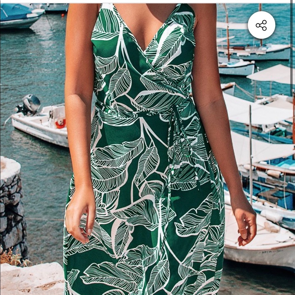 CUPSHE Teal Palm Midi dress - size medium